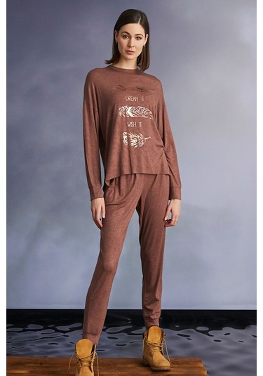 Monamise 22113 Kadın Uzun Kollu Pijama Takımı-tarçın Tarçın