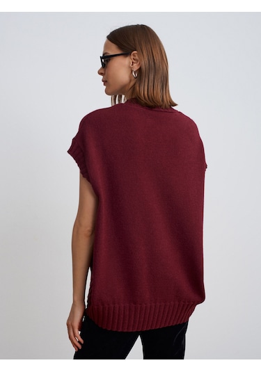Dilvin 10839 Yün Karışımlı Oversize Süveter-bordo Bordo