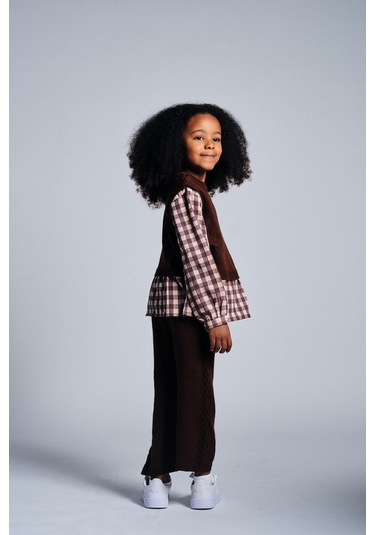 Ekose Gömlekli Kahve Triko Takım Kahverengi