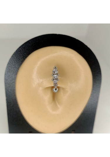 Aya Tasarım Gümüş Renk Ters Taşlı Göbek Piercing Gümüş