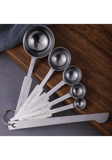 Fosenze Stainless Steel Ölçüm Seti 11 Parça: 5 Kadeh 30-250ml + 5 Kaşık 0.5-15ml + Düzleştirici Aracı - Gümüş Renk Gümüş