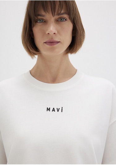 Mavi - Mavi Logo Baskılı Beyaz Tişört 1612518-70057 Beyaz