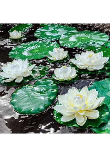 Monyee 6 Adet Plastik Sahte Nilüfer Yaprağı - 3x10cm + 3x15cm - Havuz, Akvaryum, Bahçe Dekorasyonu - Su Üstünde Yüzen Canlı Görünümlü Zenginleyici