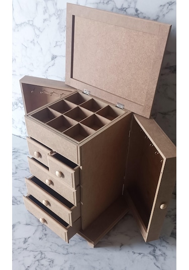 Hobi Adn Takı Kutusu Çok Fonksiyon 7 Çekmece Kutuda Sevk Mdf El Yapım Kahverengi