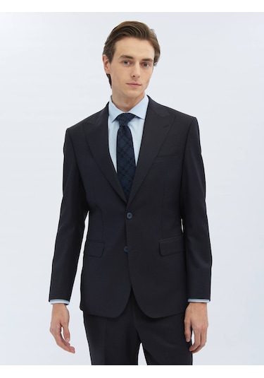 Kip Siyah Desenli Modern Fit Yün Karışımlı Takım Elbise 6 Drop Siyah