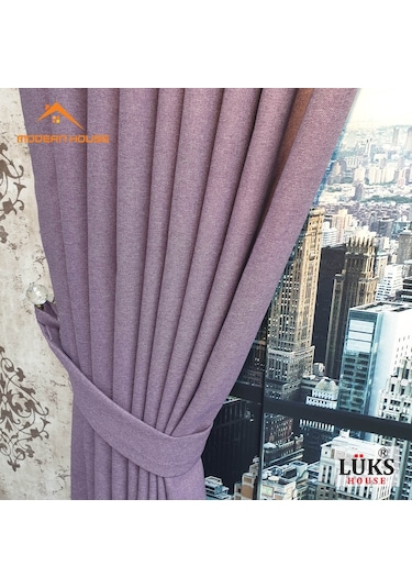 Lüks Mor Blackout Keten Karartma Pilesiz Fon Perde -Modern House Mor