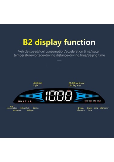 Wezone B2 Obdⅱ Araç Hud Gösterici - 4 İnç Ekran, 8 Ana Gösterim, 6 Alarm Fonksiyonu, Otomatik Parlaklık, Akıllı Açma/kapama