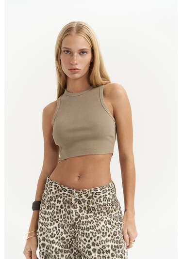 Mai Collection Mai Studios Co. Shoulder Haki Yıkamalı Fitilli Crop Haki