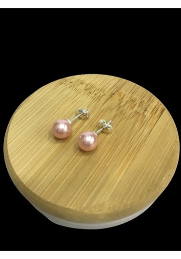 Pembe İnci Küçük Top Gümüş Küpe 6 Mm