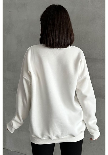 Kadın Bisiklet Yaka Oversize Sweatshirt Ku401b-16-xl Krem