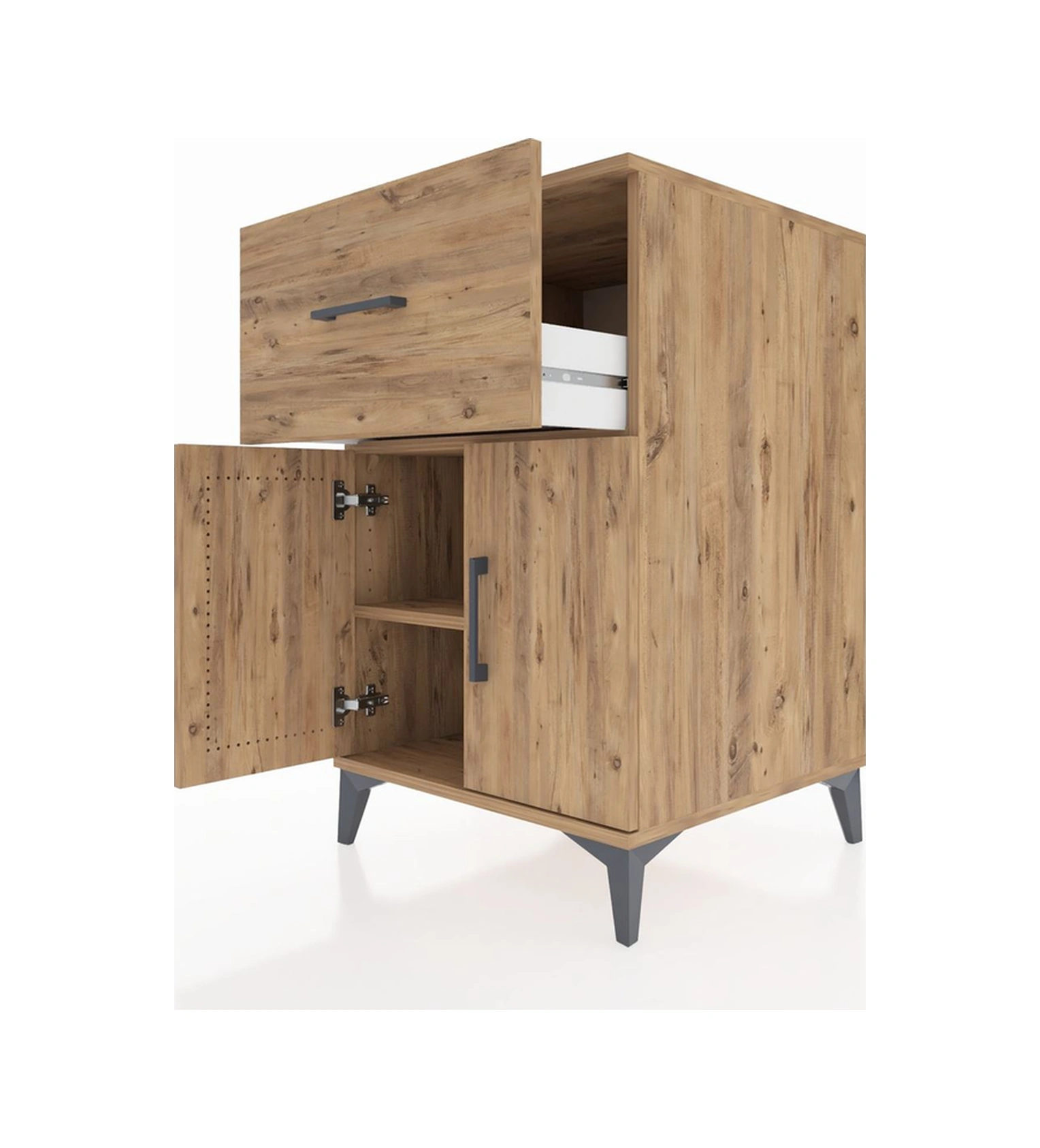 Kronos Komodin Tek Raflı Tek Çekmeceli 2 Kapaklı 60x59x96 Çam... Çam