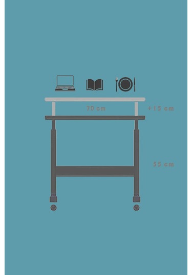 Laptop Sehpası Çalışma Masası Yükseklik Ayarlı Tekerlekli 70-40 Akçaağaç