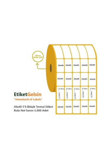 20X40 Termal Etiket 5'Li Bitişik 10 Rulo