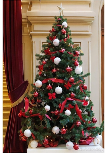 Bol Süslü 180 Cm Uzun Gerçek Gibi Yeşil Gür Yılbaşı Çam Ağacı