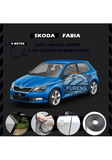 Skoda Fabia Oto Araç Kapı Koruma Fitili 5metre Parlak Siyah Renk