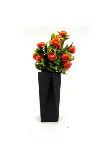 Siyah Geometrik Beton Vazoda Mandalina Demeti 40 Cm Siyah-turuncu