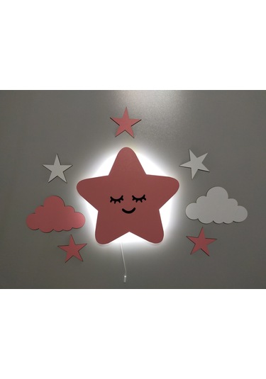 Çocuk Odası Dekoratif Ahşap Sevimli Yıldız Gece Lambası Ledli Ayd Çok Renkli