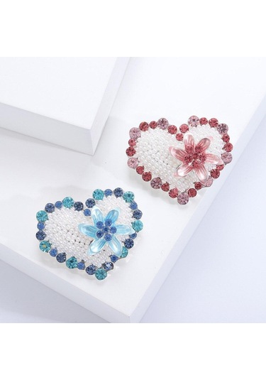 Pembe Blucome Çiçek Kalp Broş Kadınlar İçin Unisex 2 Renkli Taklidi Parlayan Aşk Parti Ofis Broş Pins Hediyeler Pembe