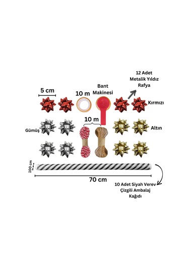 Siyah Verev Beyaz Ambalaj Kağıdı Seti 10 Rulo Kağıt 70x100 Cm