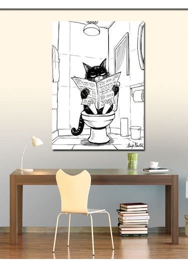 Kanvas Tablo Karikatür Tuvalet Kedisi 50cmx70cm