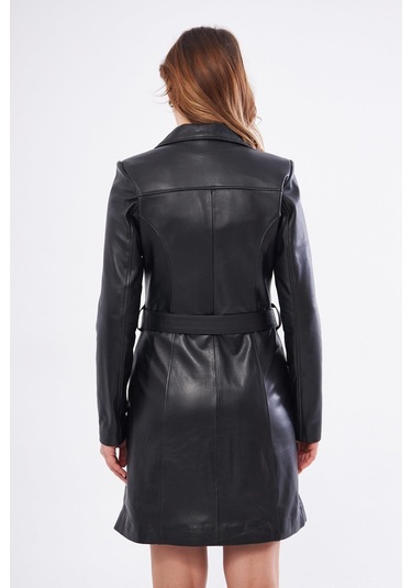 Derinss Dka2391 Hakiki Deri Kadın Siyah Pardesü 001