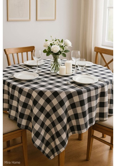 Mira Home Kareli Masa Örtüsü Sofra Bezi 160x160 Cm Happytime Siyah