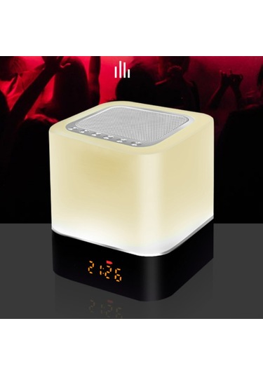 Springsun Siyah Led Renkli Atmosfer Lambası İle Bluetooth Hoparlör, 3 Seviye Isı Işığı, Saat Ve Alarm, Tf Kart/usb/aux Desteği, 1200mah Pil Diğer