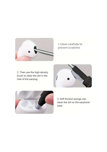 Fochsia 3ü1 Kulaklık Temizleme Kalemi Seti Siyah Yumuşak Fırça Ve Süngerli Kablosuz Kulaklık İçin