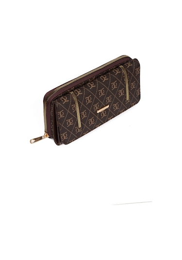 Kadın Desenli Kağıt Para Ve Kartlık Bölmeli Cüzdan Kahverengi