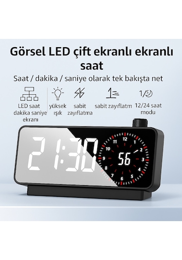 Plentiful Aynalı Led Ekranlı Saat , Çalar Saat