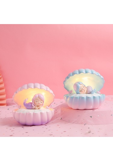 Kabuk Denizkızı Prenses Reçine Gece Lambası-pembe Açık Pembe