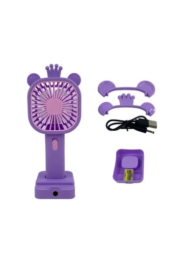 Şarj Edilebilir Fanlı Kulaklı Taçlı Kalemtraşlı Telefon Tutuculu Vantilatör - Mavi