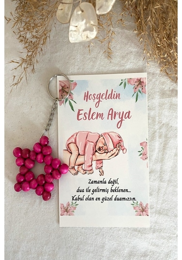 30 Adet Pembe Bebek Konsept Kartlı Anahtarlık - Bebek Hediyelik