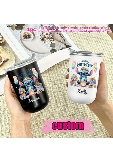 Honeybeeshop Pembe Stitch Kisisellestirilmis Termos Ozeli Isimli Baskili Hediyelik Pembe