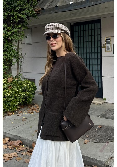 Kahverengi Çift Cepli Hırka - 04622 Kahverengi