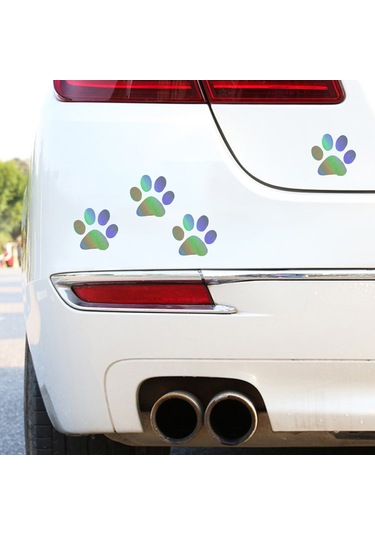 Monyee Vinil Araba Stickerları: Kedi Köpek Ayak İzi Desenli, Renkli Yansımalı, Su Geçirmez, Kolay Kurulum, Araba Dekorasyonu
