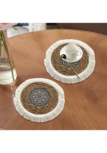Suntek 2x Boho Yuvarlak Placemats Yemek Mat Kaymaz Dokuma Stil-a Stil A Diğer