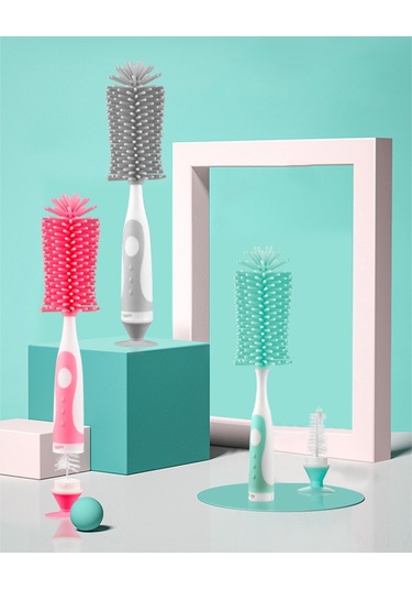 Wezone Yeşil Silikon Biberon Temizleme Fırçası Seti - Ayrılamabilir, Dik Durabilir, 360 Döner, Emici Tabanca, Nefes Borusu Ve Fincan Uçları İçin