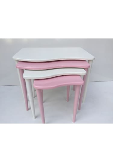 Zigon S Model Kayın Torna Retro Ayak Parlak Pembe-Beyaz Renk Mdf