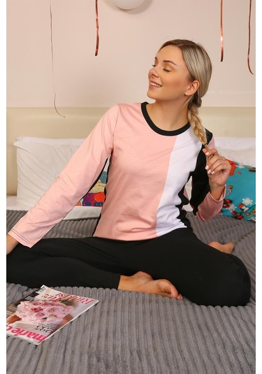 Akbeniz Kadın Uzun Kol Penye Pijama Takım 4173 - M Somon