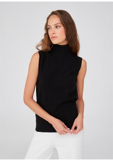 Peraluna Kadın Balıkçı Yaka Dar Kalıp Kolsuz Bluz Siyah-Siyah