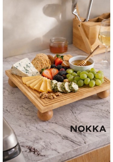 Bambu Dekoratif Top Ayaklı Kare Sunum Tabağı 28 X 28 Cm Renksiz