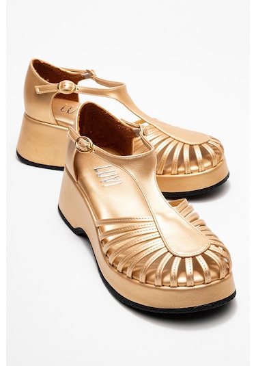 Anıel Altın Kadın Dolgu Topuklu Sandalet Altın