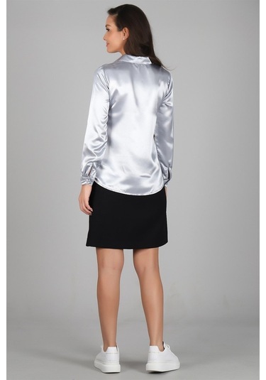 Sweetness Kadın Gri Saten Gömlek Gri