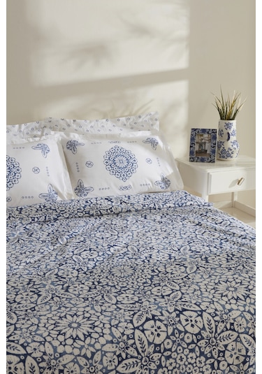 Karaca Home Ida %100 Pamuk Çift Kişilik Pike Takımı Mavi Mavi