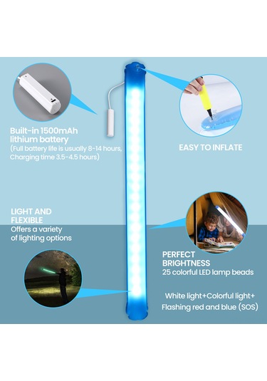 Hfambition Rgb Led Halka Işığı, Çift Katlı, 8-14 Saat Süre, 280 Lumen, Usb Şarjlı, Kamp/tente Uygun, Taşınabilir, Hava İle Doldurulabilir Çok Renkli