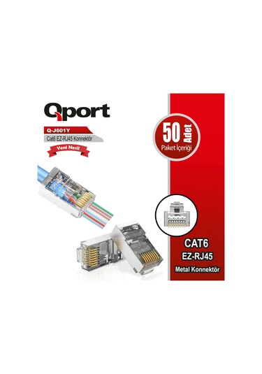 Teknoteg - Qport Q-j601y Cat6 50 Lik Paket Ez-rj45 Metal Yeni Nesil Konnektör
