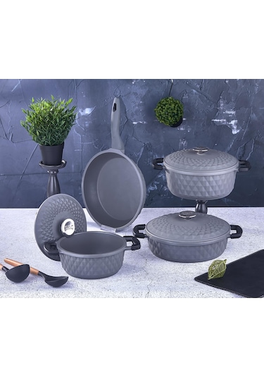 Taç Carabella Döküm 7 Parça Tencere Seti Gri