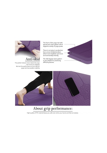 Ranyeek Tpe Materyalli Antipatlama Yoga Matı Seti - Konum Doğrulama Çizgili, 183x61cm, 6mm, Derin Mor - Taşıma Askısı Ve Ağı Çanta Dahil Çok Renkli