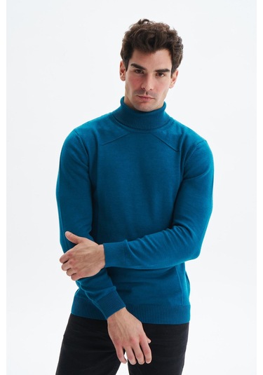 Arma Erkek Slim Fit Likralı Akrilik Kumaş Boğazlı Yaka Triko Kazak K0kro0862 Mavi